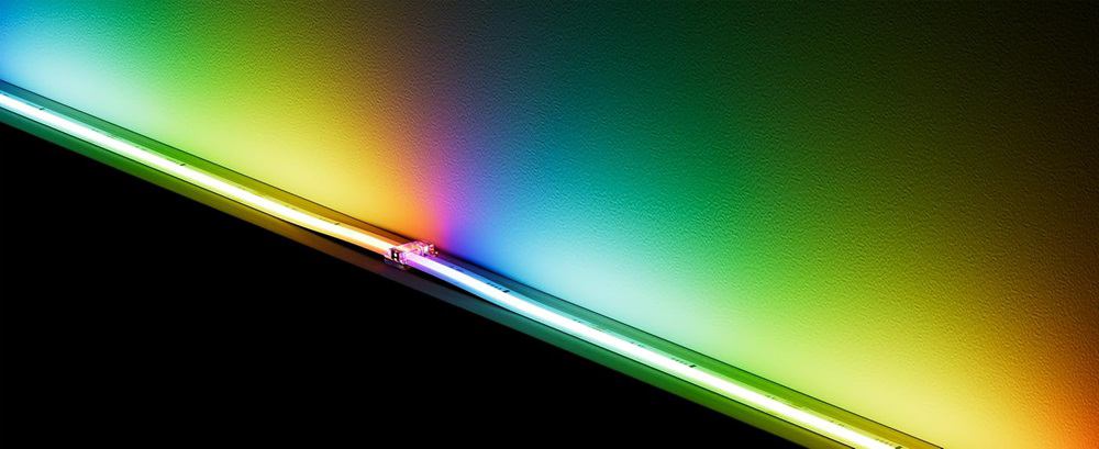 RGB COB LED Strip Corner Installation with Smooth Color Lighting Effect